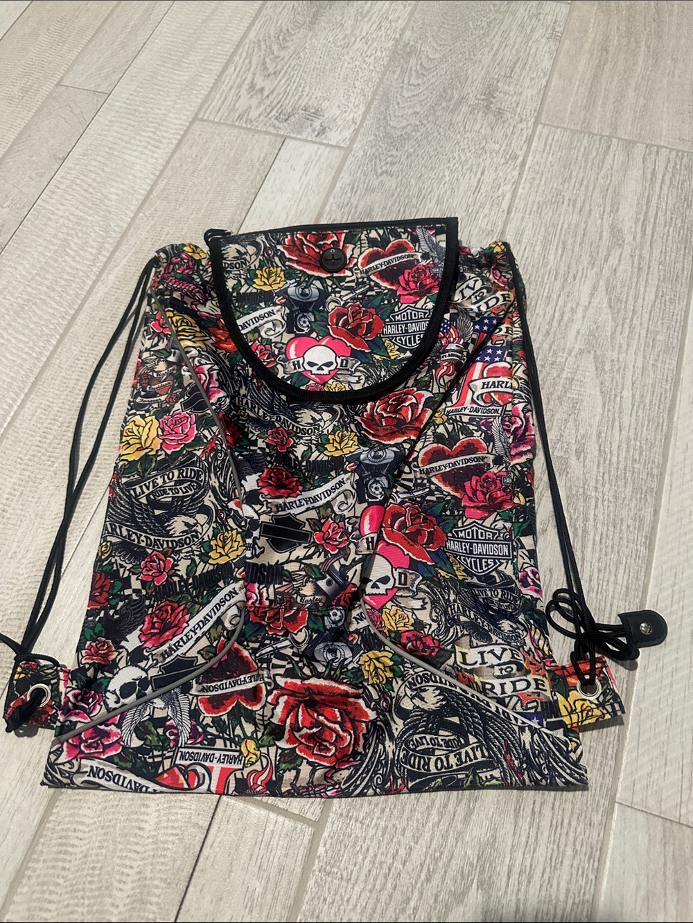 Harley-Davidson Floral Graphic Drawstring Bag - Multicolor
